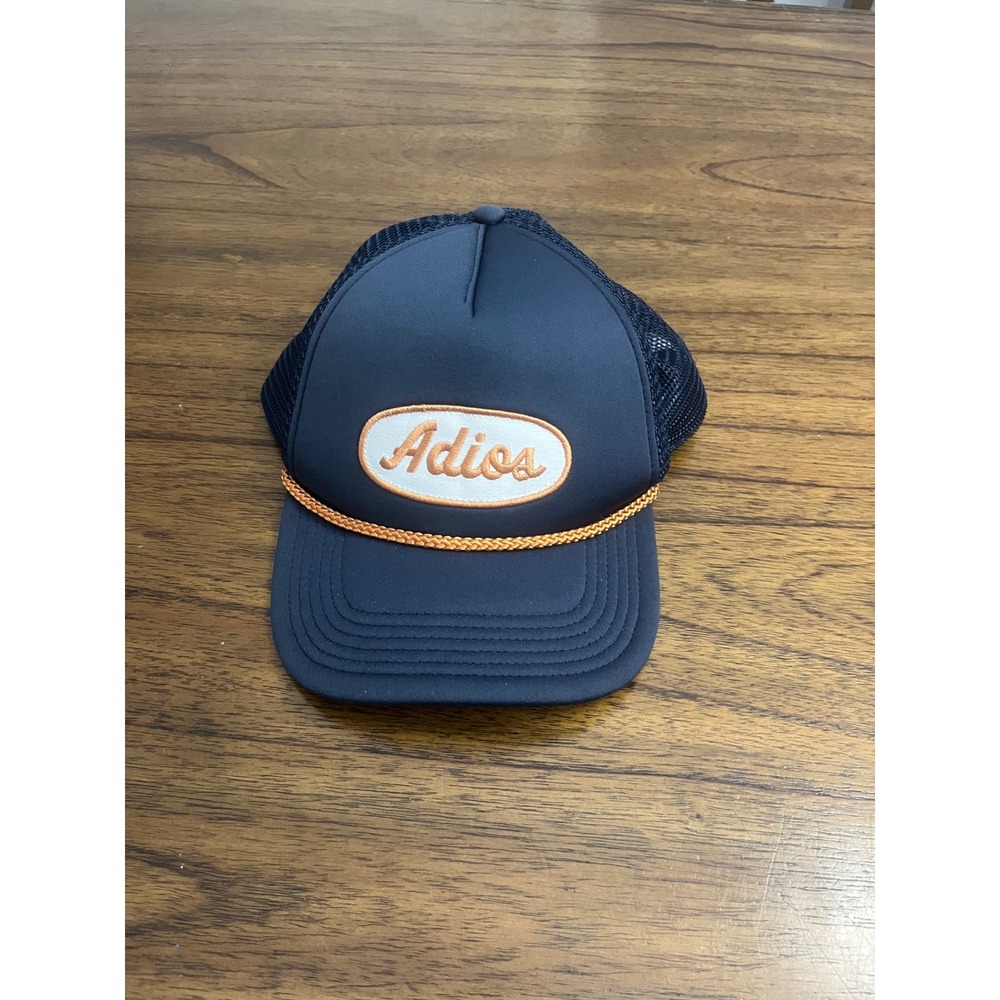 Mighty Fine Adios Trucker Hat Navy Blue Orange Rope Snapback Mesh Cap
